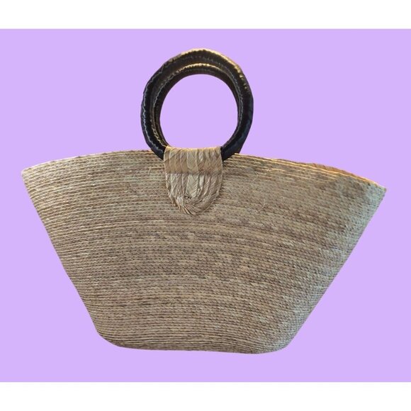 Vintage Handcrafted Straw "Evil Eye" Purple Sequin Beach Tote Purs - Picture 5 of 16